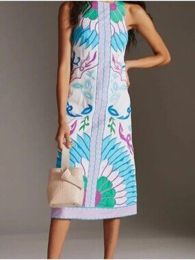 Maeve Anthropologie XS Deco Allover Applique Art Embroidered Floral Maxi Dress